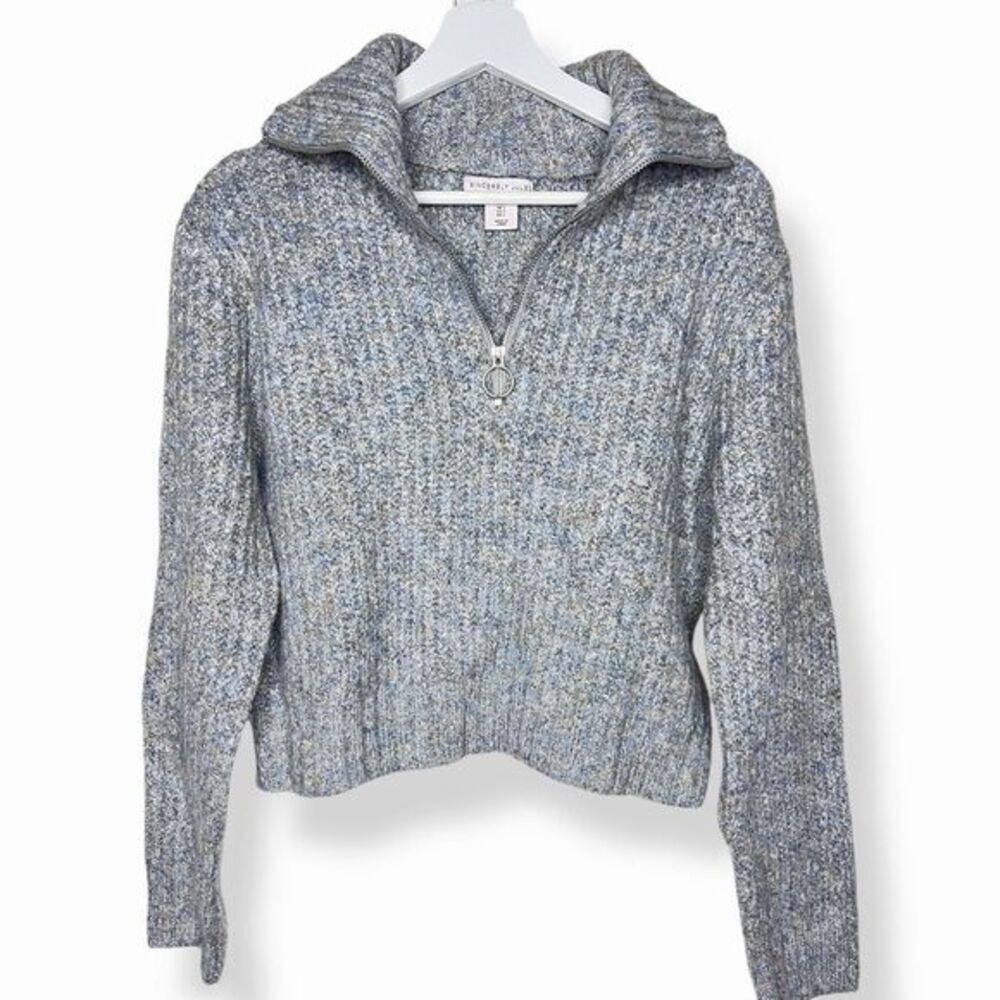SINCERELY JULES Blue Marled Quarter Zip Cropped Knit Sweater Size‎ Small